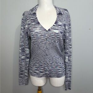 Questions? Y2K Style Cardigan Sweater Space Dye Blue Purple Collared Stretchy